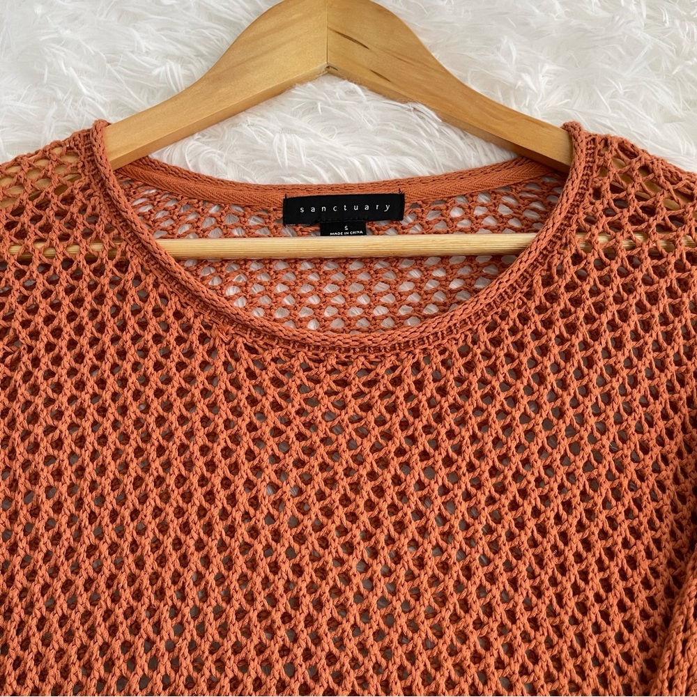 Sanctuary Open Knit Sweater Woman’s Small Burnt Orange Long Sleeve - Picture 4 of 8